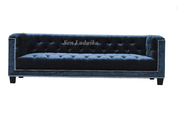 Elegante diseño sofá acolchado Chesterfield sofá sofás de tres plazas terciopelo