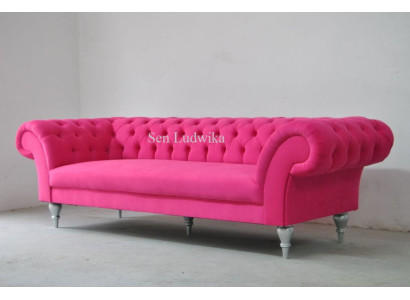 Sofá de diseño de tela, tapizado de sofá moderno, sofá Chesterfield de 3 plazas en rosa.