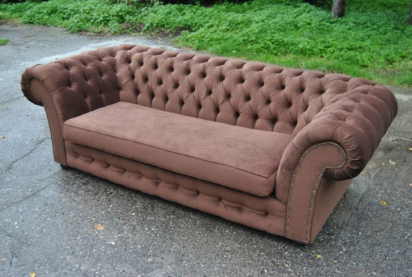 Sofá de 3 plazas de tela diseño sofá tapizado sofás textil moderno Chesterfield beige.