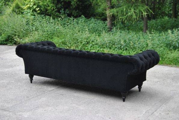 Sofá de diseño de tela tapizado textil moderno Chesterfield 3 plazas negro