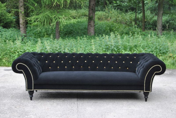 Sofá de diseño de tela tapizado textil moderno Chesterfield 3 plazas negro