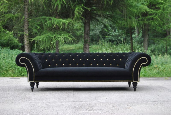 Sofá de diseño de tela tapizado textil moderno Chesterfield 3 plazas negro