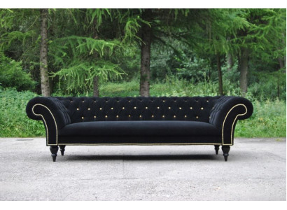 Sofá de diseño de tela tapizado textil moderno Chesterfield 3 plazas negro
