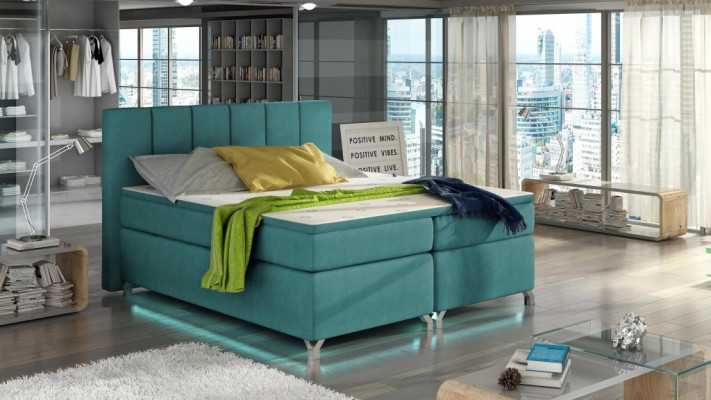 Cama acolchada de diseñador de lujo Boxspring, cama de diseñador en tela 180x200 nueva.