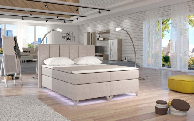 Cama acolchada de diseñador de lujo Boxspring, cama de diseñador en tela 180x200 nueva.