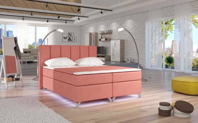 Cama acolchada de diseñador de lujo Boxspring, cama de diseñador en tela 180x200 nueva.