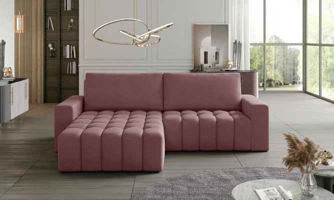 Sofá esquinero gris de tela en forma de L diseño sofá tapizado textil conjunto moderno.