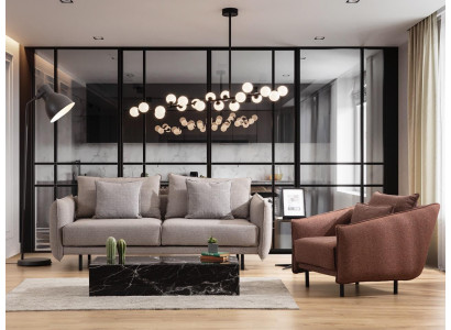 Conjunto de sofá, sofá de 3 plazas + 1 plaza, sillón, mesa con patas talladas, 2 piezas. Nuevo