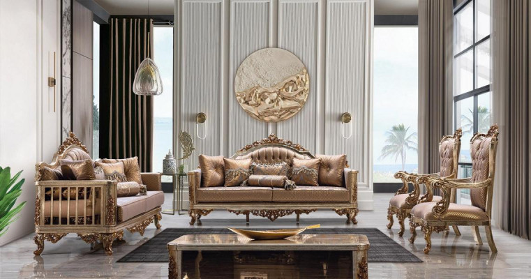 Silla de salón diseño clásico dorada de lujo de salón textil