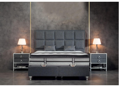 Conjunto de dormitorio gris Cama Diseño Moderno Lujo 2x Mesitas de Noche 3 piezas