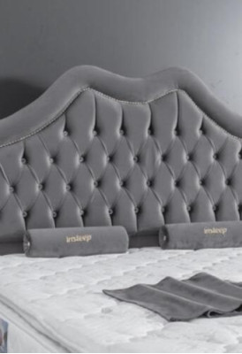 Cama gris cama doble cama estilo caja tela chesterfield 160x200