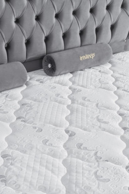 Cama gris cama doble cama estilo caja tela chesterfield 160x200