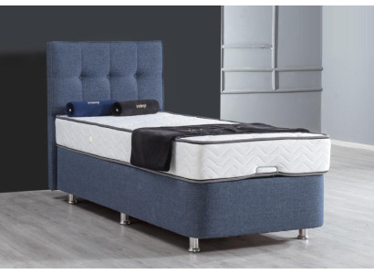 Cama Azul Cama individual de metal Moderna Camas de lujo Cama de tela Chesterfield Nueva