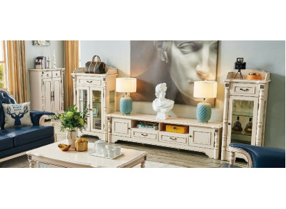 Conjunto de salón de 3 piezas, mueble de TV, vitrina elegante diseño clásico de salón