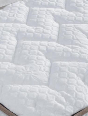 Set de dormitorio blanco Cama boxspring Chesterfield Elegante 2 mesitas de noche 3 piezas.