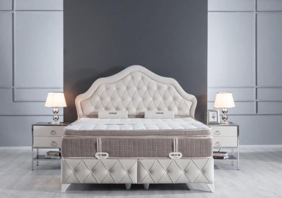 Juego de dormitorio blanco, cama diseño estilo moderno 2 mesitas de noche somier 3 piezas. Nuevo.