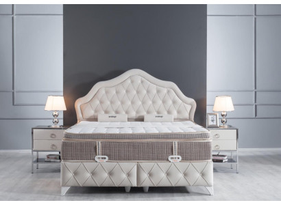 Juego de dormitorio blanco, cama diseño estilo moderno 2 mesitas de noche somier 3 piezas. Nuevo.