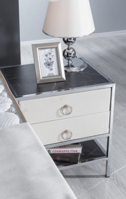 Juego de dormitorio blanco, cama diseño estilo moderno 2 mesitas de noche somier 3 piezas. Nuevo.