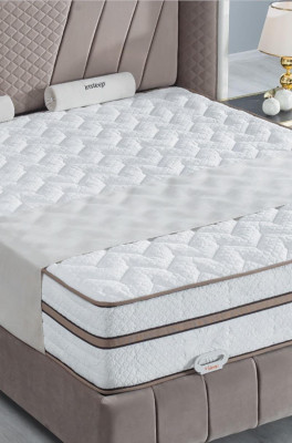 Juego de dormitorio de lujo Beige Cama 2x Mesita de noche Muebles de cama Led 3 piezas