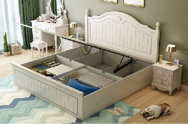 Juego de cama para dormitorio con 2 mesitas de noche, cama doble, juego completo de muebles de madera de 3 piezas.