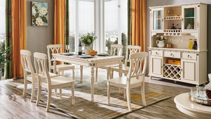 Comedor Mesa de comedor 6 sillas Juego de comedor de madera Mesa de cocina Grupo de 7 piezas Nuevo