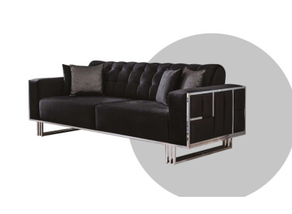 Sofá de tres plazas, muebles de sofá de sofá, sofás negros acolchados.