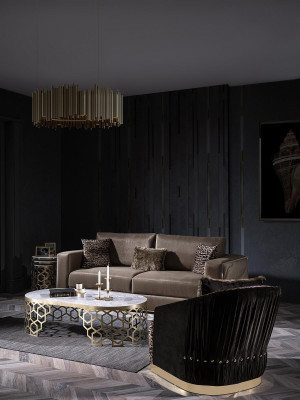 Terciopelo Sofá de lujo Muebles de salón Tela Sofás de tres plazas Marrón