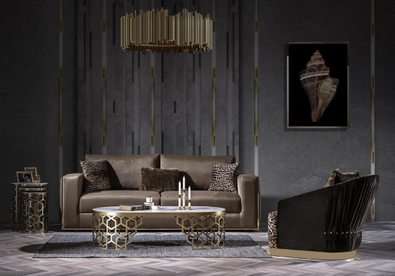 Terciopelo Sofá de lujo Muebles de salón Tela Sofás de tres plazas Marrón