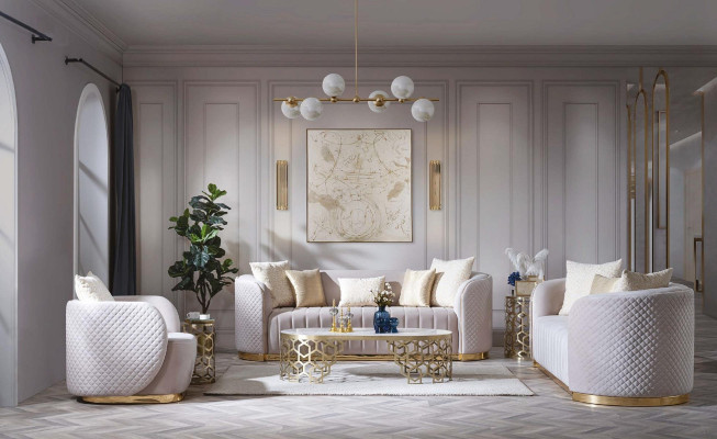 Sofá de lujo 3+1 conjunto de muebles sofá Chesterfield de 2 piezas.