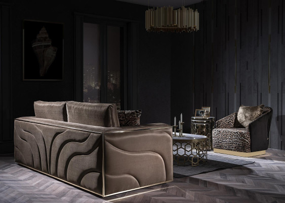 Diseño de muebles lujosos, juego de sofás tapizados en terciopelo con estampado de tigre, sofá de 3 piezas.