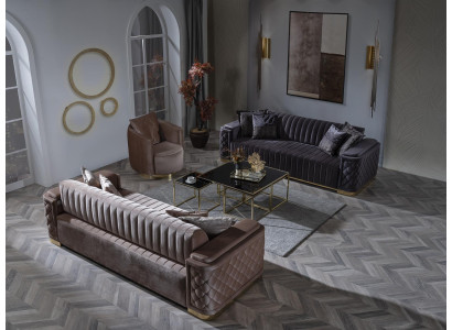 Chesterfield Sofá Set de 3 piezas. Sofá de terciopelo conjunto de sofás.