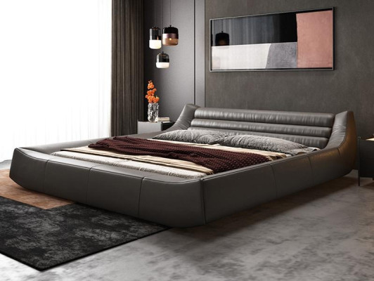 Cama doble de diseñador Cama doble de hotel moderna de cuero y tela