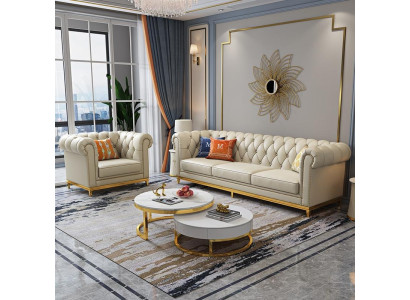 Diseño de sala de estar conjunto de sofás de 3+1 plazas en sofá de cuero sala de estar.