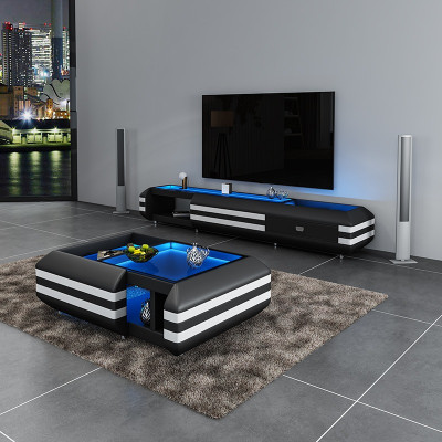 Mesa de centro buffet de 2 piezas con iluminación LED Muebles de sala de estar Mesa de TV Baja de cristal