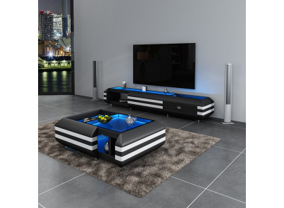 Mesa de centro buffet de 2 piezas con iluminación LED Muebles de sala de estar Mesa de TV Baja de cristal