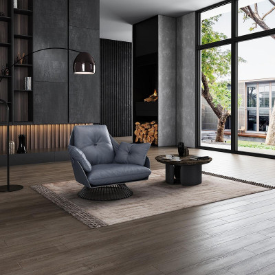 Sillón Diseño Gris Metal Relajación Club Salón Individual Acolchado Tela Cuero