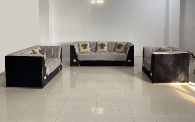 Sofá de lujo de 2 plazas, diseño de muebles, tapizado negro en tela de terciopelo. Sofás y sillones.