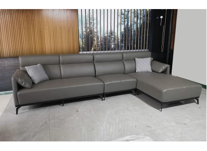 Sofá esquinero de forma L, conjunto de sofás para salón con esquina acolchada, sofá gris de cuero.