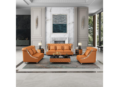 Sofá de tres plazas con diseño de diseñador, tapizado en cuero o tela.