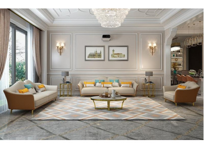 Conjunto de sala de estar de lujo, sofá de cuero tapizado con tela de 3+2+1 piezas.