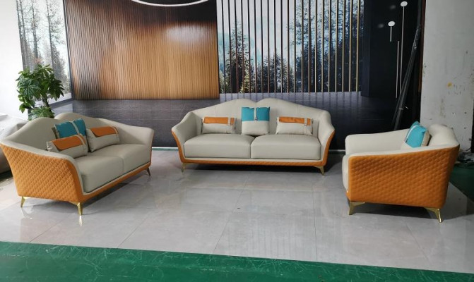 Conjunto de sala de estar de lujo, sofá de cuero tapizado con tela de 3+2+1 piezas.