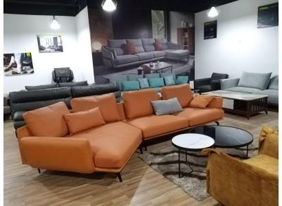 Esquina sofá en forma de L sala de estar sofá conjunto de tapicería de cuero de tela sofás