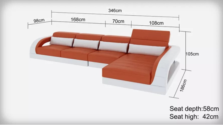 Tapicería de cuero Diseño Sofá esquinero Sofá en L salón familiar