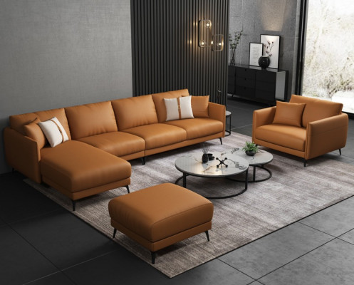 Conjunto de sofás de diseño moderno para sala de estar, sofá de esquina moderno, sofá de cuero con LED, nuevo.