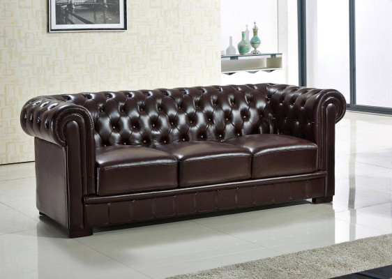Sofá de tres plazas diseño acolchado moderno 3 plazas estilo chesterfield marrón