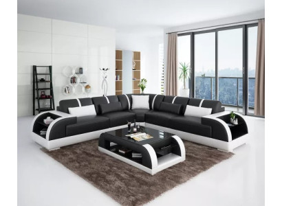 Diseño de sofá de esquina moderno para la sala de estar, mueble de esquina, sofá de cuero acolchado.