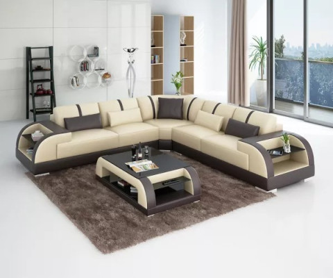 Diseño de sofá de esquina moderno para la sala de estar, mueble de esquina, sofá de cuero acolchado.