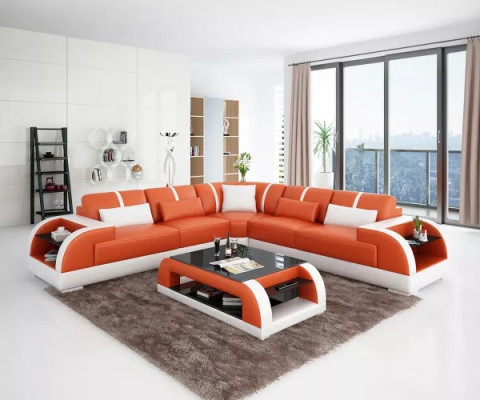 Diseño de sofá de esquina moderno para la sala de estar, mueble de esquina, sofá de cuero acolchado.