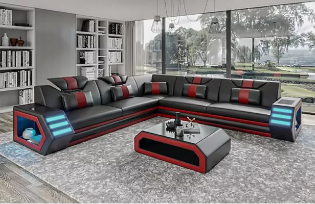 Diseño de tapicería de cuero Sofá de esquina Sofá en forma de L Sofá de esquina Sofá Salón