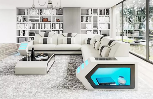 Diseño de tapicería de cuero Sofá de esquina Sofá en forma de L Sofá de esquina Sofá Salón